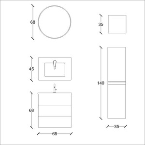  Ando Soft Banyo Dolabı Takımı 3 lü 65 Cm S. Meşe