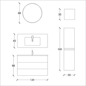  Ando Soft Banyo Dolabı Takımı 3 lü 120 Cm S. Meşe