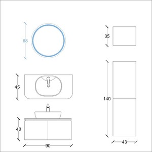  Trim Banyo Dolabı Takımı 3 lü 90 Cm Antrasit