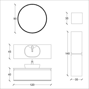  Arsu Banyo Dolabı Takımı 3 lü 120 Cm Antrasit