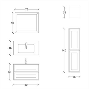  Klasse Banyo Dolabı Takımı 3 lü 80 Cm Beyaz