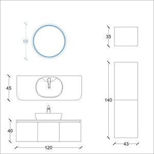  Trim Banyo Dolabı Takımı 3 lü 120 Cm Lacivert