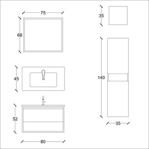  Espa Banyo Dolabı Takımı 3 lü 80 Cm Antrasit