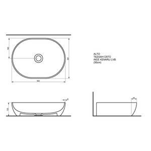  Alto Tezgah Üstü Lavabo Parlak Beyaz 50Cm