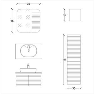  Line Banyo Dolabı Tkm. 3 lü 80 Cm Beyaz Ahşap-Gri