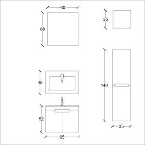  Troy Banyo Dolabı Takımı 3 lü 65 Cm S.Meşe-Beyaz