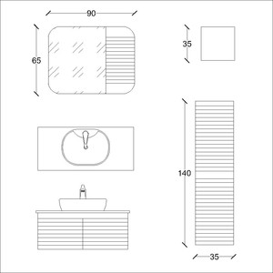  Line Banyo Dolabı Tkm. 3 lü 100 Cm Beyaz Ahşap-Gri