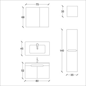  Troy Banyo Dolabı Tkm. 3 lü 80 Cm Beyaz Ahşap-Gri