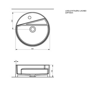  Livello Tezgah Üstü Yuvarlak Batarya Delikli  Lavabo 42Cm