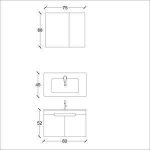  Troy Banyo Dolabı Takımı 2 li 80 Cm S.Meşe-Beyaz