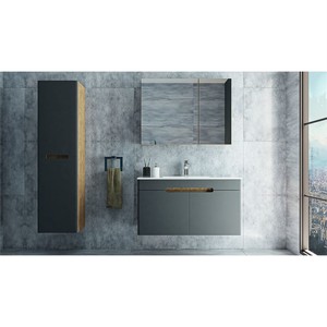  Troy Banyo Dolabı Tkm. 2 li 80 Cm Beyaz Ahşap-Gri