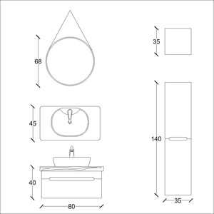  Natur Banyo Dolabı Takımı 3 lü 80 Cm Beyaz