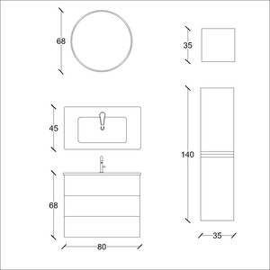  Ando Soft Banyo Dolabı Takımı 3 lü 80 Cm S. Meşe