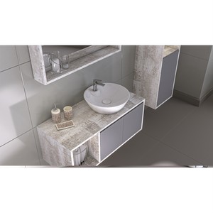  Duo Banyo Alt Dolap 100 Cm Beyaz Ahşap-Gri