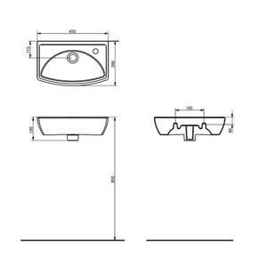  Tek Parça Lavabo Batarya Deliksiz 28X45Cm