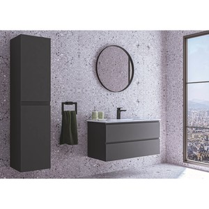  Alba Soft Banyo Dolabı Takımı 3 lü 65 Cm Antrasit Yuvarlak Aynalı