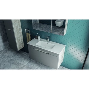  Troy Banyo Alt Dolap 80 Cm Beyaz Ahşap-Gri