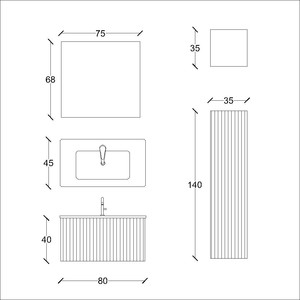  Veta Banyo Dolabı Takımı 3 lü 80 Cm Ceviz Kaplama