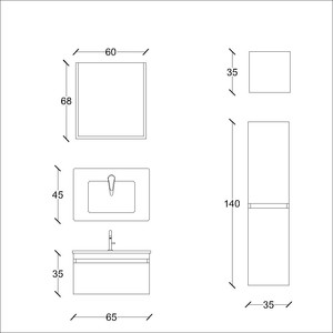  Akron Banyo Dolabı Takımı 3 lü 65 Cm Antrasit