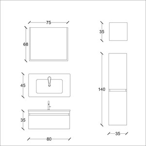  Akron Banyo Dolabı Takımı 3 lü 80 Cm Antrasit