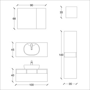  Still Banyo Dolabı Tkm. 3 lü 100 Cm Beyaz Ahşp-Gri