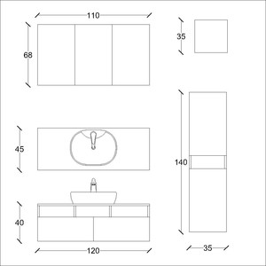  Still Banyo Dolabı Tkm. 3 lü 120 Cm Beyaz Ahşp-Gri