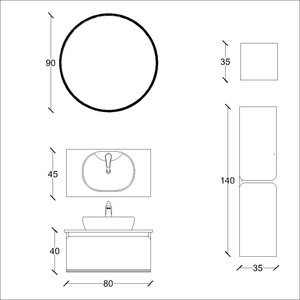  Arsu Banyo Dolabı Takımı 3 lü 80 Cm Antrasit