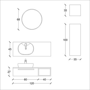  Form Banyo Dolabı Takımı 3 lü 120 Cm Gri