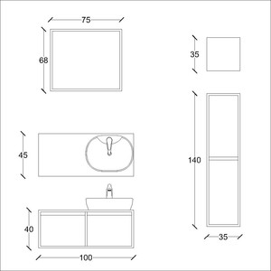  Stone Banyo Dolabı Takımı 3 lü 100 Cm Stone