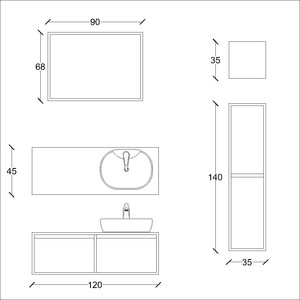  Stone Banyo Dolabı Takımı 3 lü 120 Cm Stone