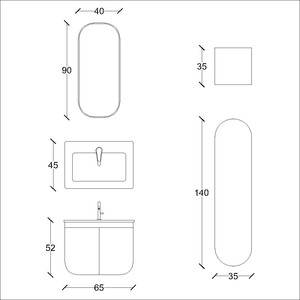  Gio Banyo Dolabı Takımı 3 lü 65 Cm Koyu Bej