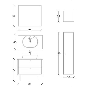  Monna Clas Banyo Dolabı Takımı 3 lü 80 Cm Yeşil