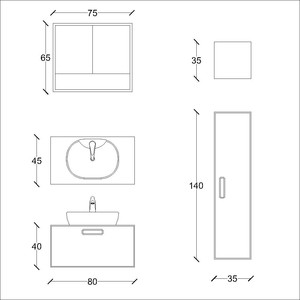  İnca Banyo Dolabı Tkm. 3 lü 80 Cm Beyaz Ahşap-Gri