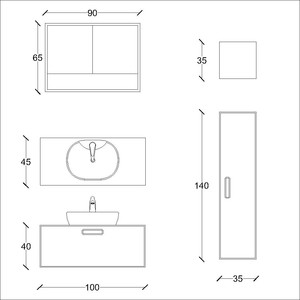  İnca Banyo Dolabı Tkm. 3 lü 100 Cm Beyaz Ahşap-Gri