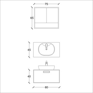  İnca Banyo Dolabı Takımı 2 li 80 Cm S.Meşe-Beyaz