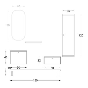  Dream Banyo Dolabı Takımı 6 lı 100 Cm Beyaz