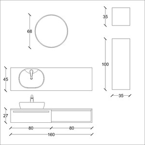  Form Aynalı Banyo Dolabı Seti 3 Parça 160 cm Gri