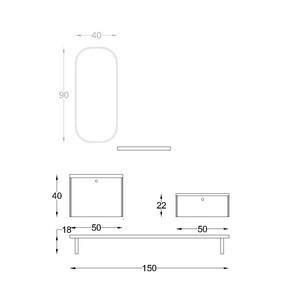  Dream Aynalı 5 parça Banyo Dolabı Seti 150 cm Beyaz