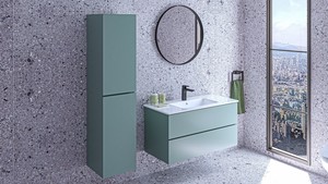  Alba Soft Banyo Dolabı Takımı 2 li 80 Cm Su Yeşili Yuvarlak Aynalı