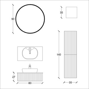  Neus Banyo Dolabı Takımı 3 lü 80 Cm Antrasit