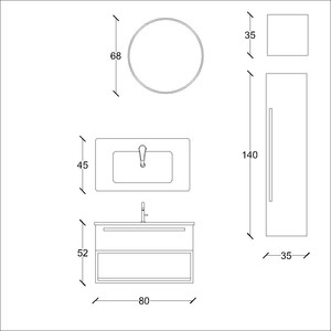  Tesa Banyo Dolabı Takımı 3 lü 80 Cm Gri