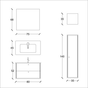  Monna Banyo Dolabı Takımı 3 lü 80 Cm Koyu Bej