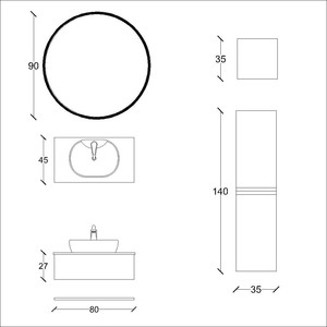  Flat Banyo Dolabı Takımı 4 lü 80 Cm Koyu Bej