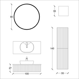  Neus Banyo Dolabı Takımı 3 lü 100 Cm Lacivert