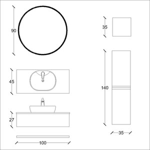  Flat Banyo Dolabı Takımı 4 lü 100 Cm Koyu Bej