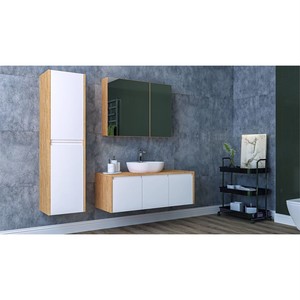  Pino Banyo Dolabı Takımı 2 li 120 Cm S.Meşe-Beyaz